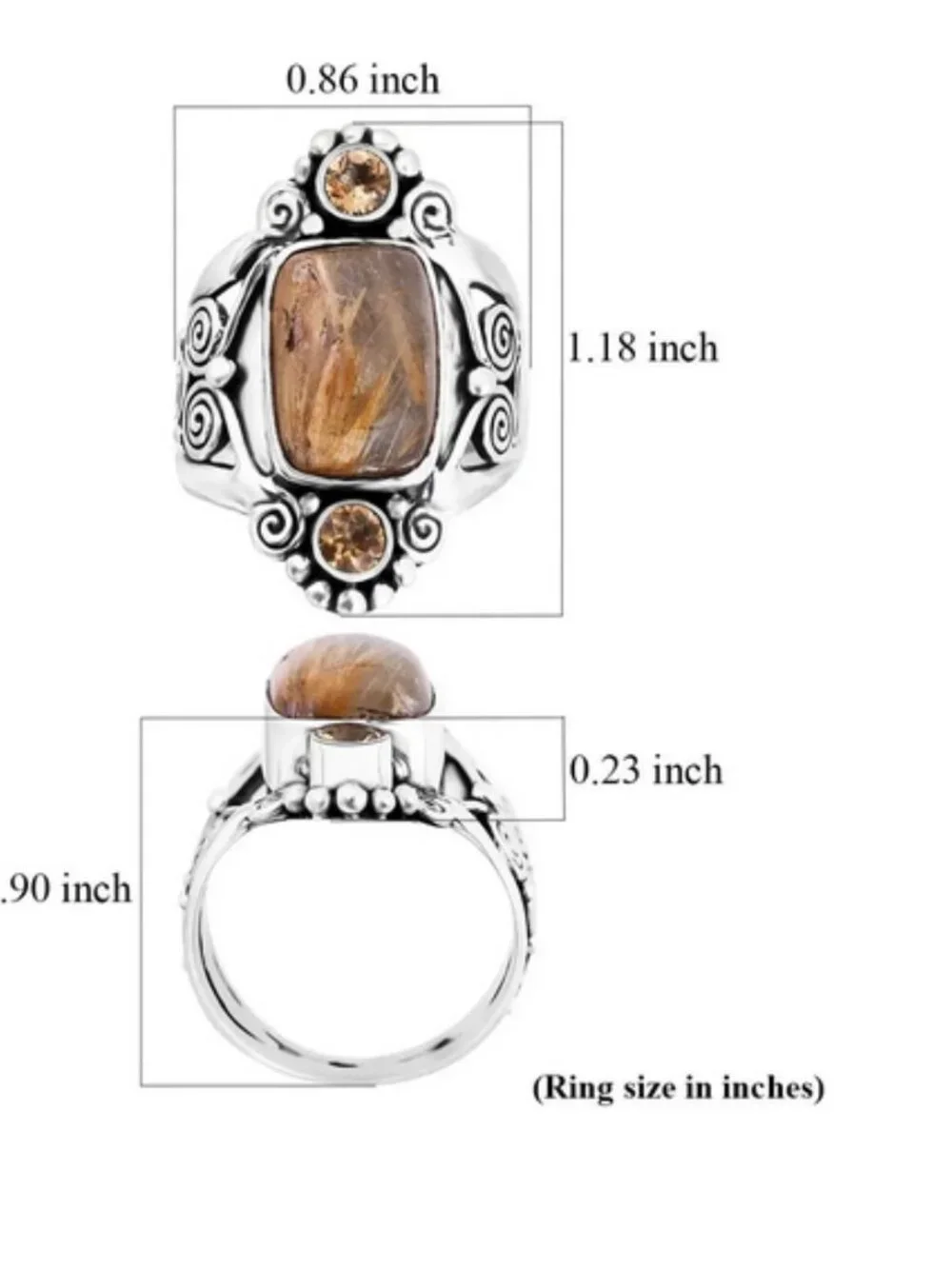 Sajen Rutilated Golden Quartz and Brazilian Citrine Ring Sterling Silver NEW